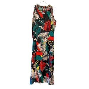 NEW Piazza Del Tempio Fit Flare Maxi Dress Black Floral Linen Sleeveless Medium